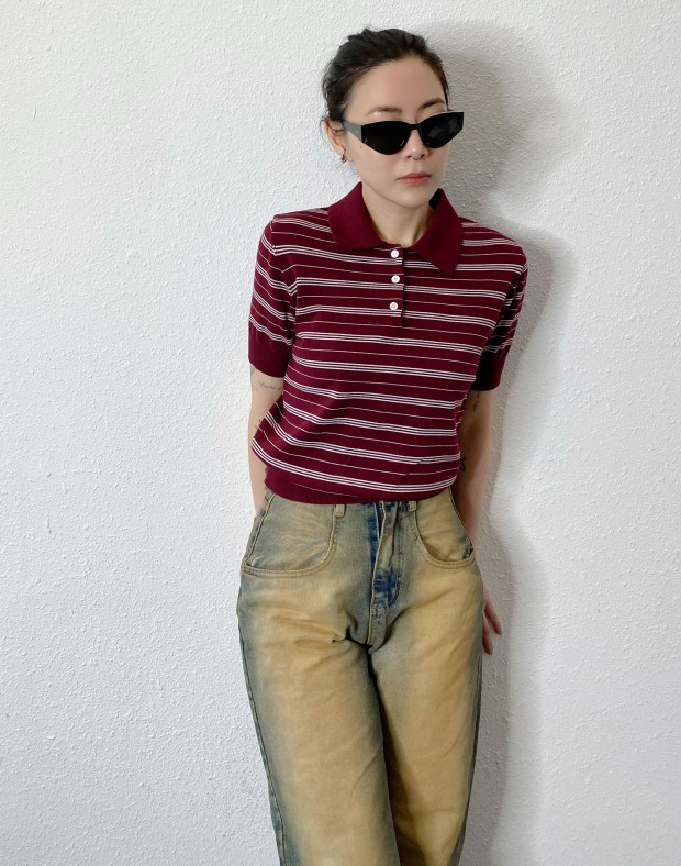 Burgundy Stripe Polo #250301